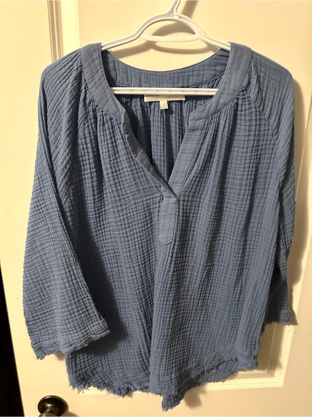 Chelsea & Theodore Dusty Blue Textured Gauze Tunic